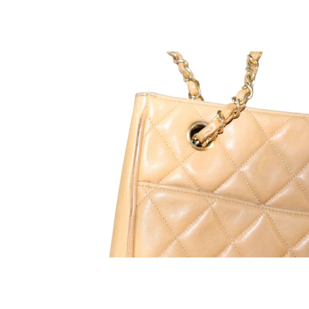 Chanel Quilted Beige Lamb Leather Shoulder Bag With Chain Strap & CC Charm - Picture 9 of 15